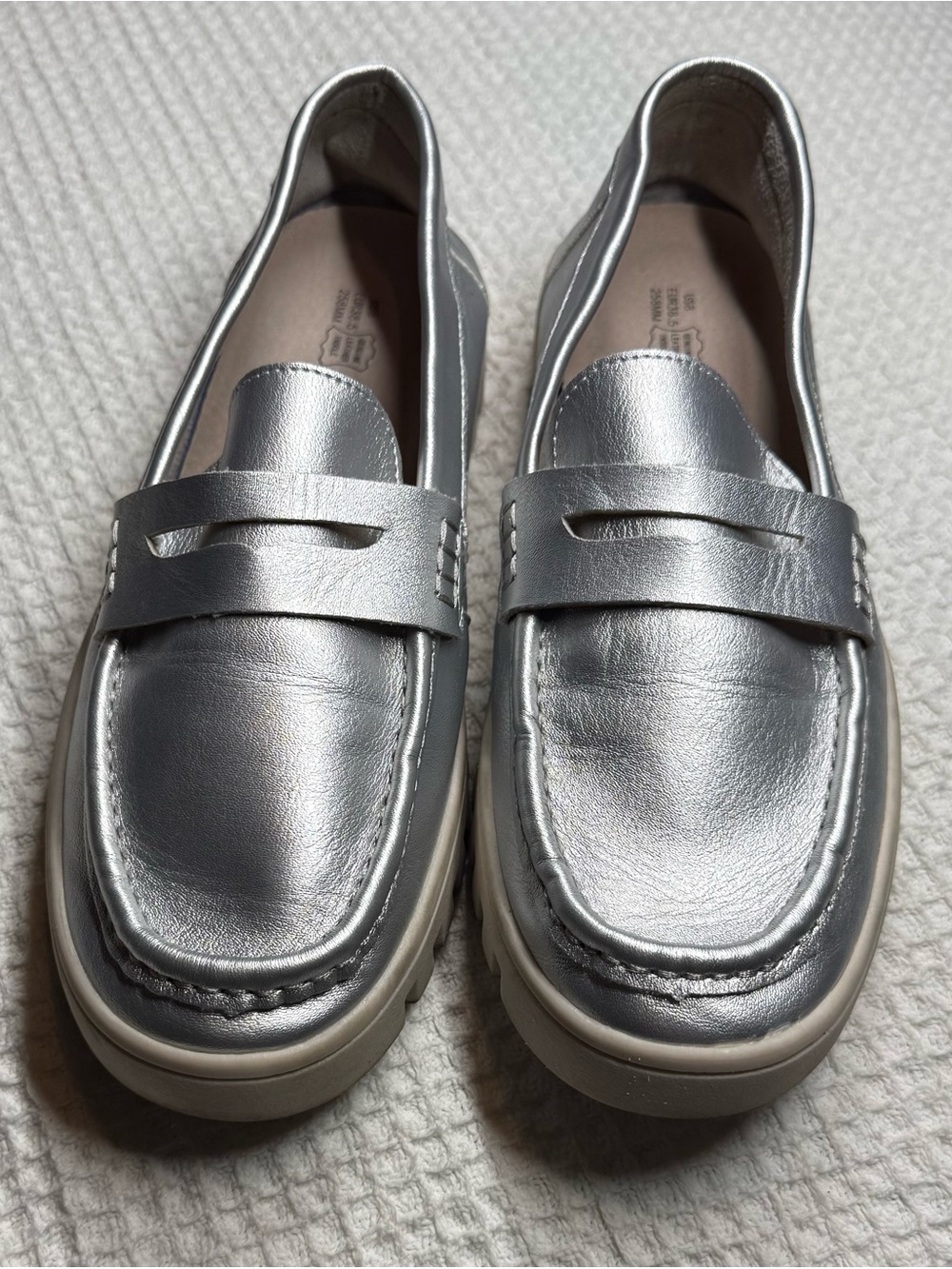 Project Cloud Metallic Silver Slip-On Penny Loafers for Women